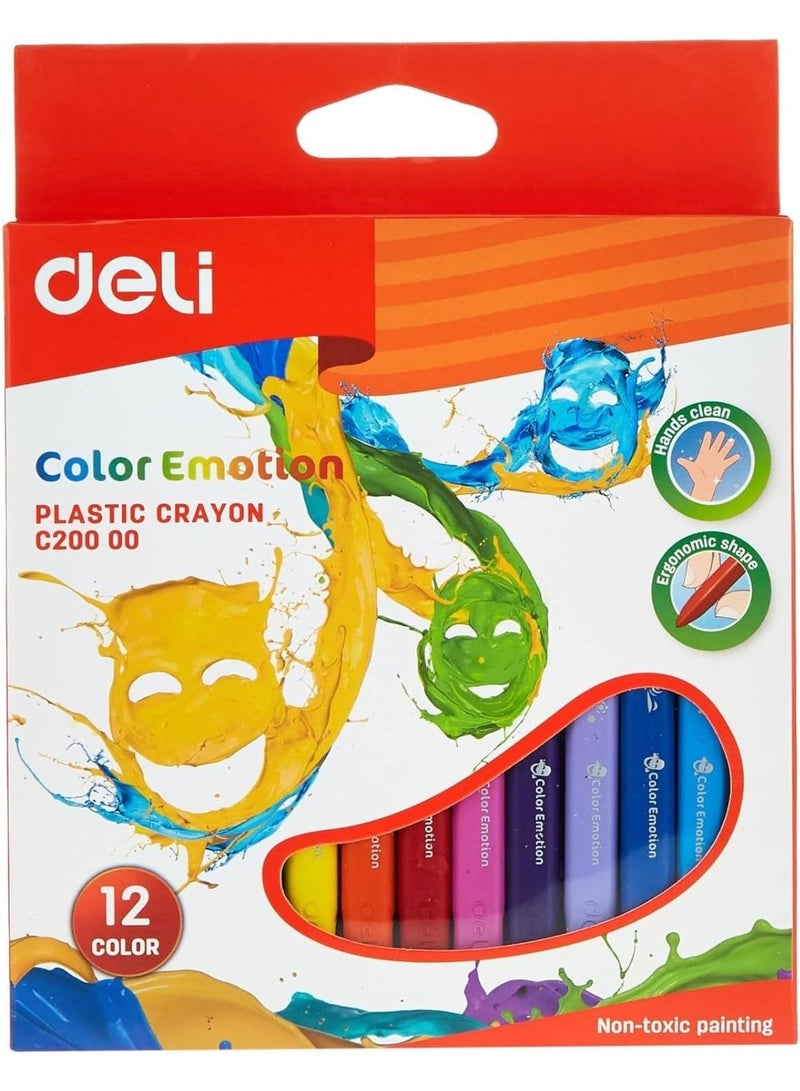 Deli مجموعة أقلام شمع بلاستيكية مكونة من 12 قطعة بألوان متعددة - Image 1